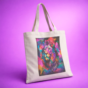 bolsa reutilizable leon colorido / tamaño 37×42 cm.