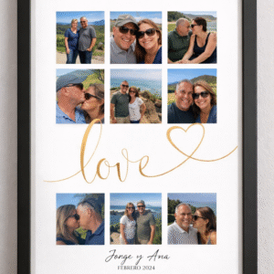 cuadro collage love letras doradas a4