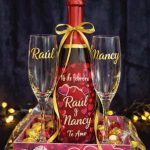 kit premiun romántico de copas y espumante + chocolates