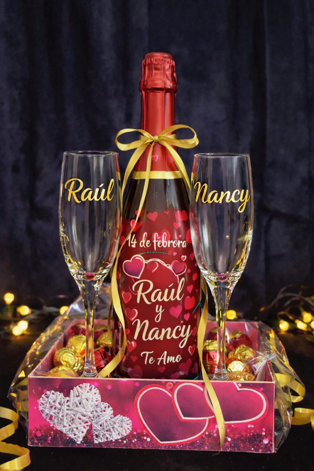kit premiun romántico de copas y espumante + chocolates kit premiun romántico de copas y espumante + chocolates