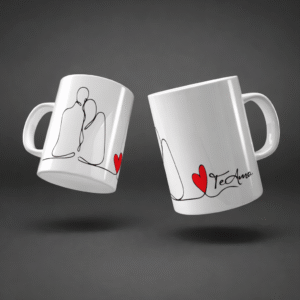 taza blanca romántica con link spotify y nombres