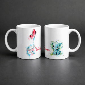 taza blanca romántica con link spotify y nombres